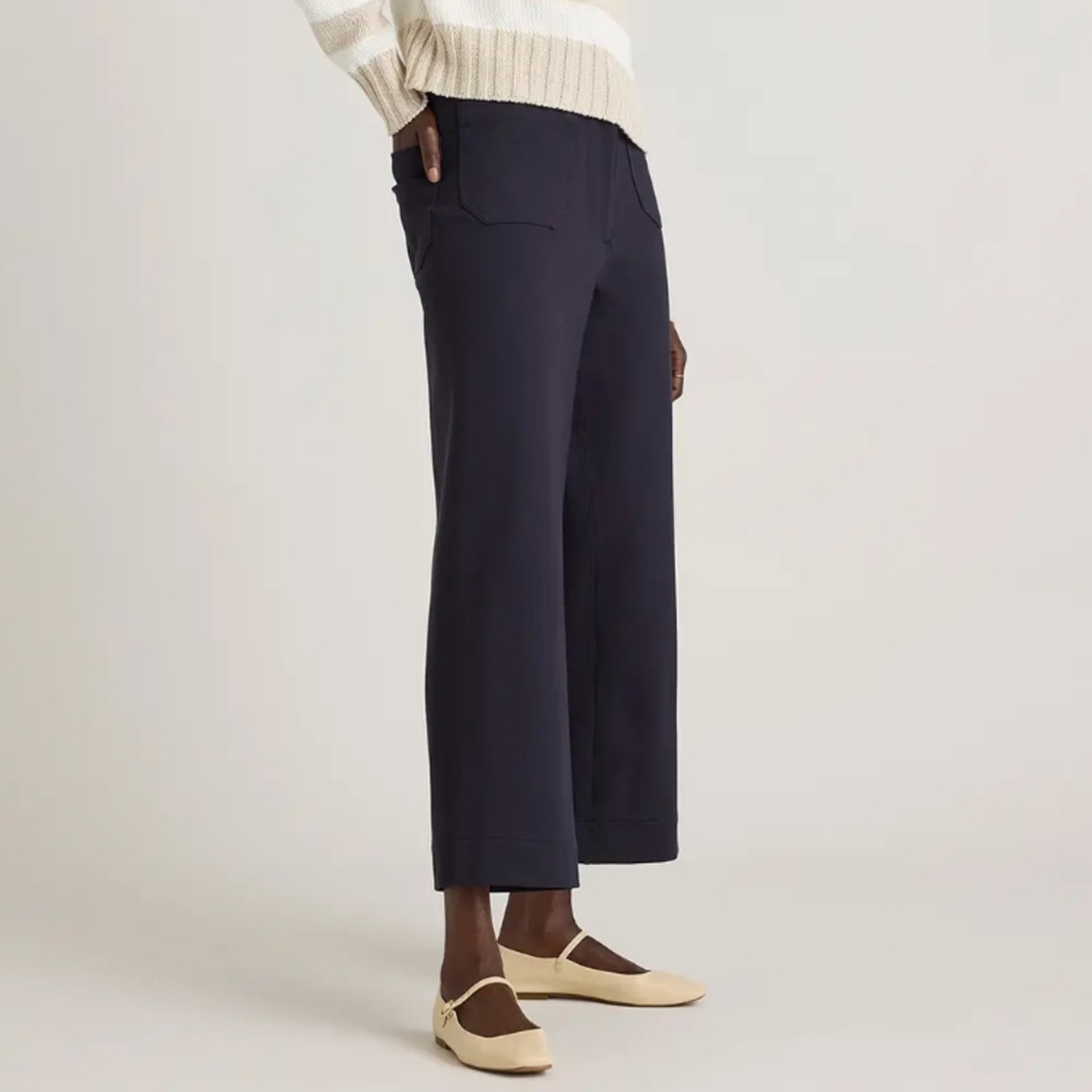 Quince $120 Ultra-Stretch Ponte Cropped Wide Leg Pants Navy Women 14 Minimalist - Picture 4 of 10